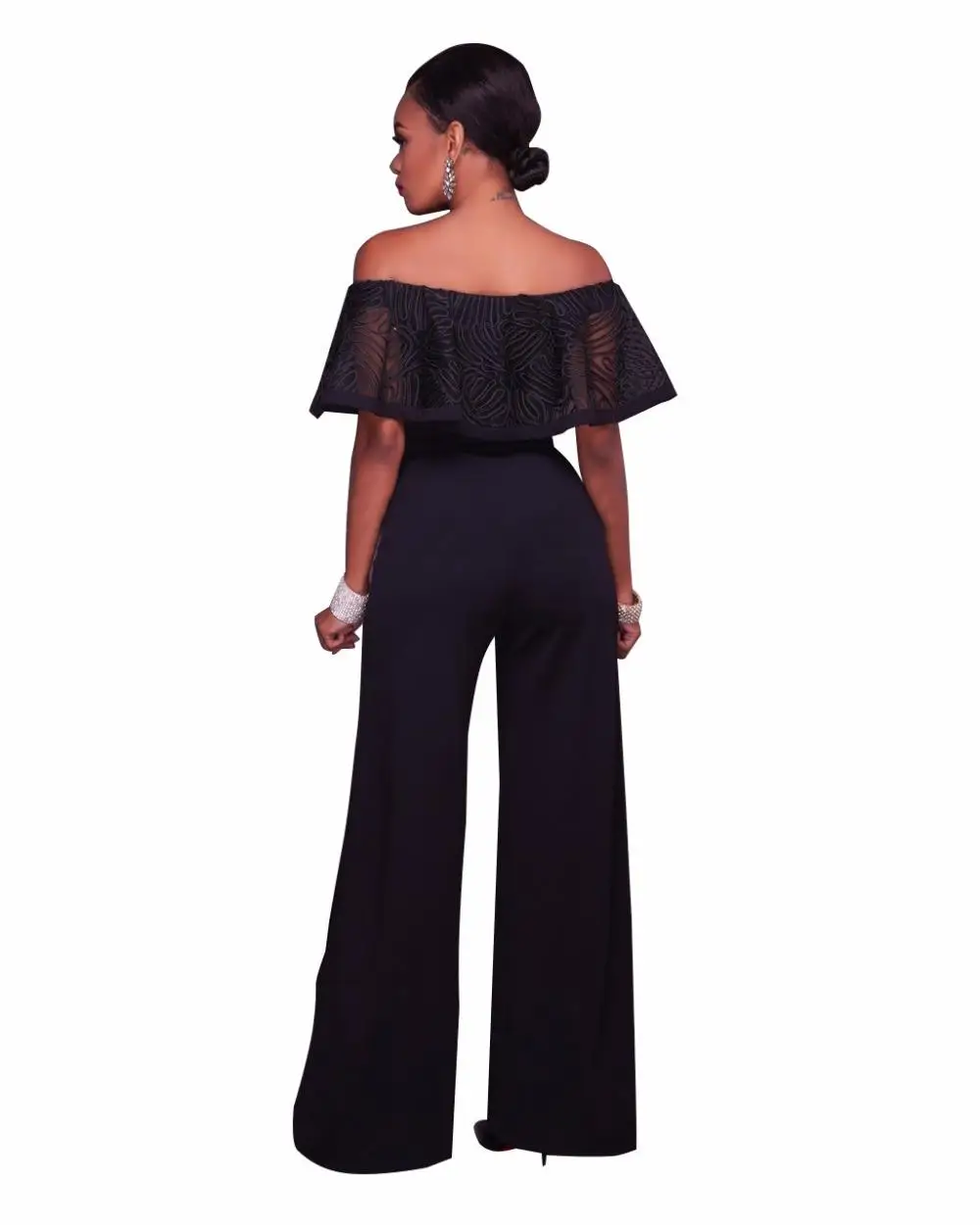 

ZITY Casual Slash Neck Loose Women Jumpsuit Off The Shoulder Top Wide Leg Pants Ladies Romper Overall