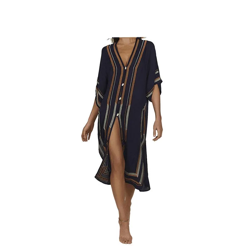 

Single-breasted Bikini Cover-ups Caftan Summer Beach Dress Women Beach Wear Swim Suit Cover Up Robe De Plage Cover Up