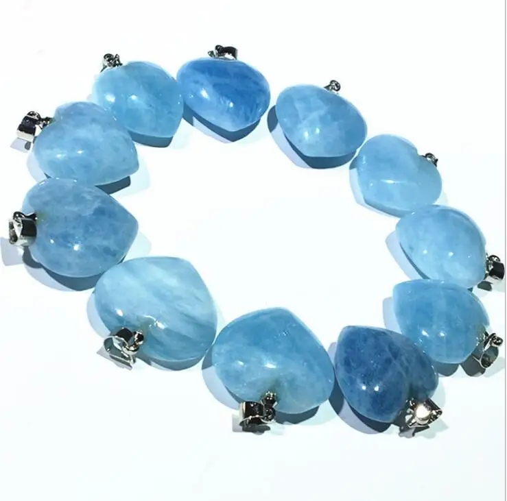 Натуральный аквамарин кулон в форме сердца подвеска синяя виде хрустальной