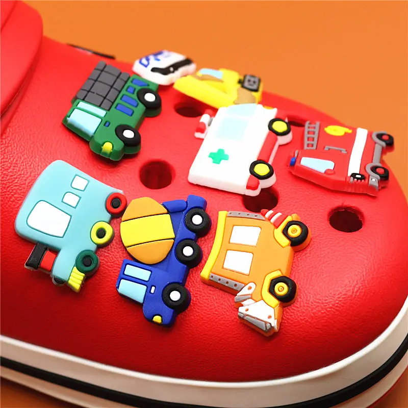 Single Sale 1pcs Shoe Charms Construction vehicles and Trains Shoe Buckle Accessories Shoe Decorations fit Croc JIBZ Kid's X-mas