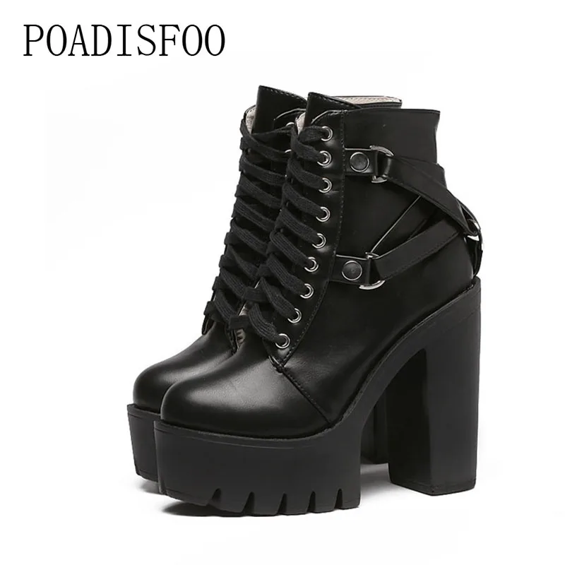 Женские пикантные Черные Ботинки martin на квадратном каблуке платформе 13 см Каблук