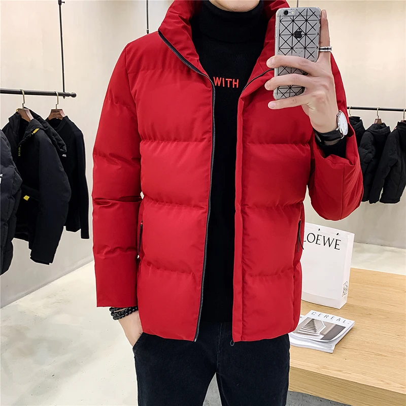 Winter Warm Men Solid Color Casual Parkas New Brand Men's Stand Collar Top Thick Cotton-Padded Jacket Outwear Down Coat Clothes