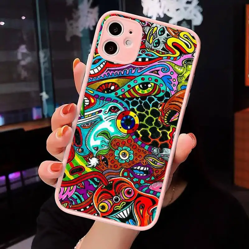 

Colourful Psychedelic Trippy Art Phone Cases Matte transparent For Pink iPhone 12 Mini 11 Pro XR XS Max 7 8 Plus X Back Cover