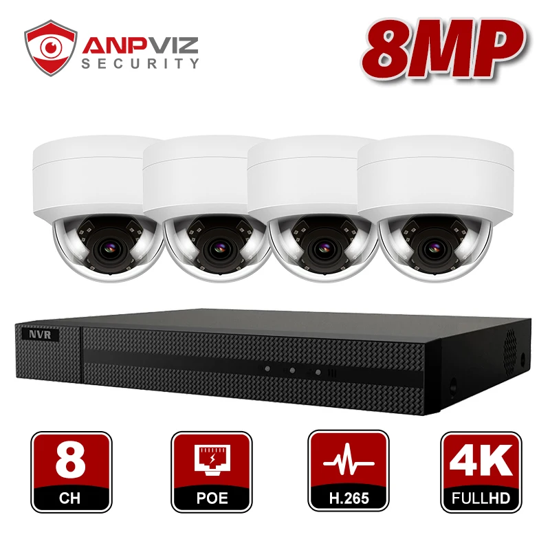 Купольная IP камера Anpviz 8 каналов H.265 + NVR Мп ИК для наружного/внутреннего
