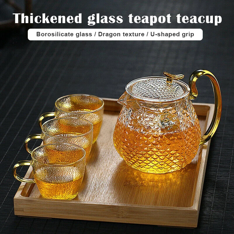 

Thickened Glass Teapots and 3 Cup Household Heat-Resistant Clear Teapots Tea Maker Tea Set FU