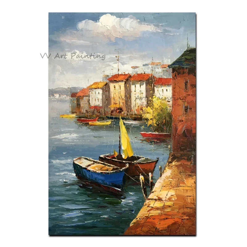 100% ручная работа корабль картина маслом холст вид на море настенные картины для