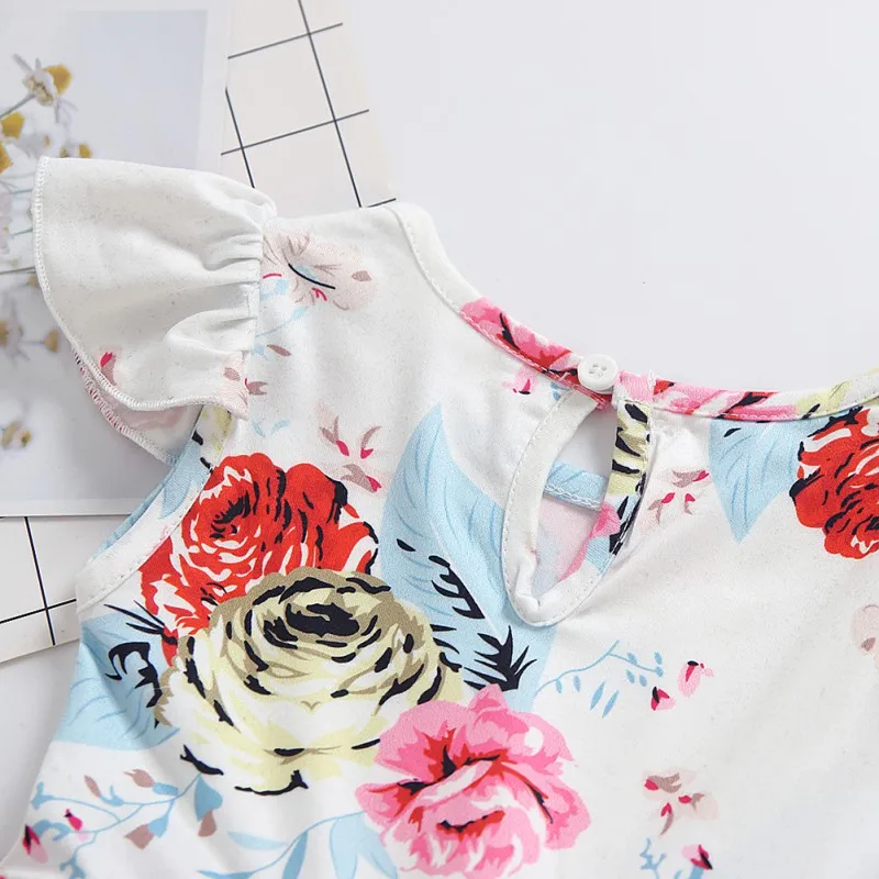 Летнее платье для маленьких девочек красное Сетчатое с цветочным принтом из