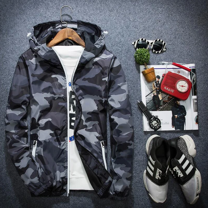 

Men's Hooded Luminous Zipper Coats Spring Autumn Men Jacket Fashion Spring Men Brand Camouflage Jackets Casual Mens Coat
