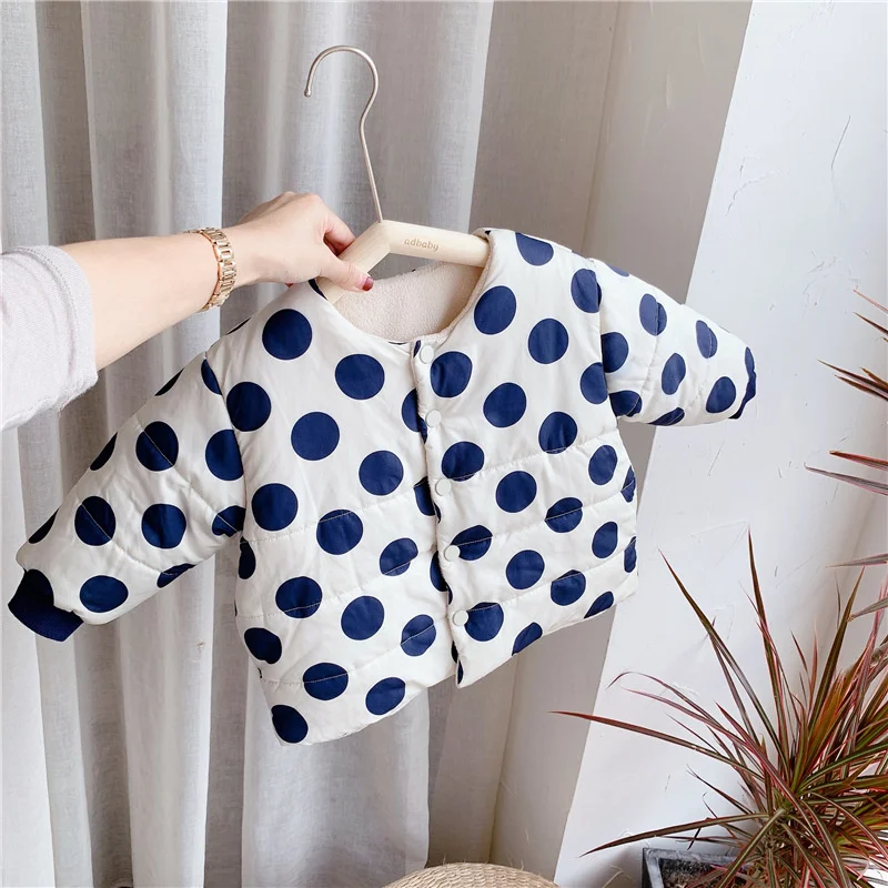 

Girls Baby's Kids Coat Jacket Outwear 2021 Dots Thicken Velvet Winter Autumn Top Cotton Cardigan Children's Clothing