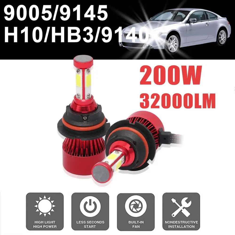X7 4 стороннее COB 72W 12V 24V автомобильная светодиодная лампа для фары H4 H7 H8/9/11 H13 6500 к