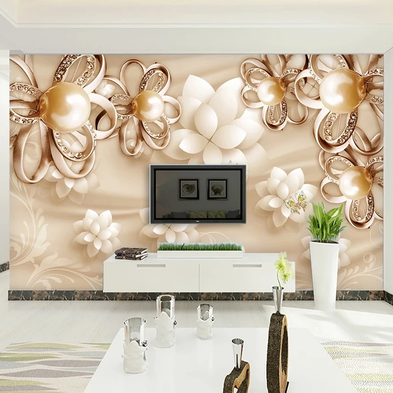 Custom Mural Wallpapers Home Decor 3D Golden Pearl Flower Jewelry Living Room Bedroom TV Background Photo Wallpaper Papier Peint |