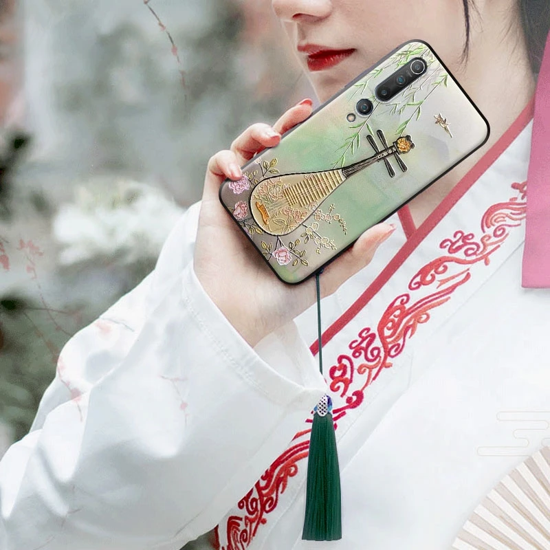 Tassel Case for Xiaomi Mi 11 10 Pro 9 8 A3 10T 9T Mix 2S 3 Redmi K30 K20 Note 7 3D Drawing Embossed Lute Hand Strap Soft Cover | Мобильные