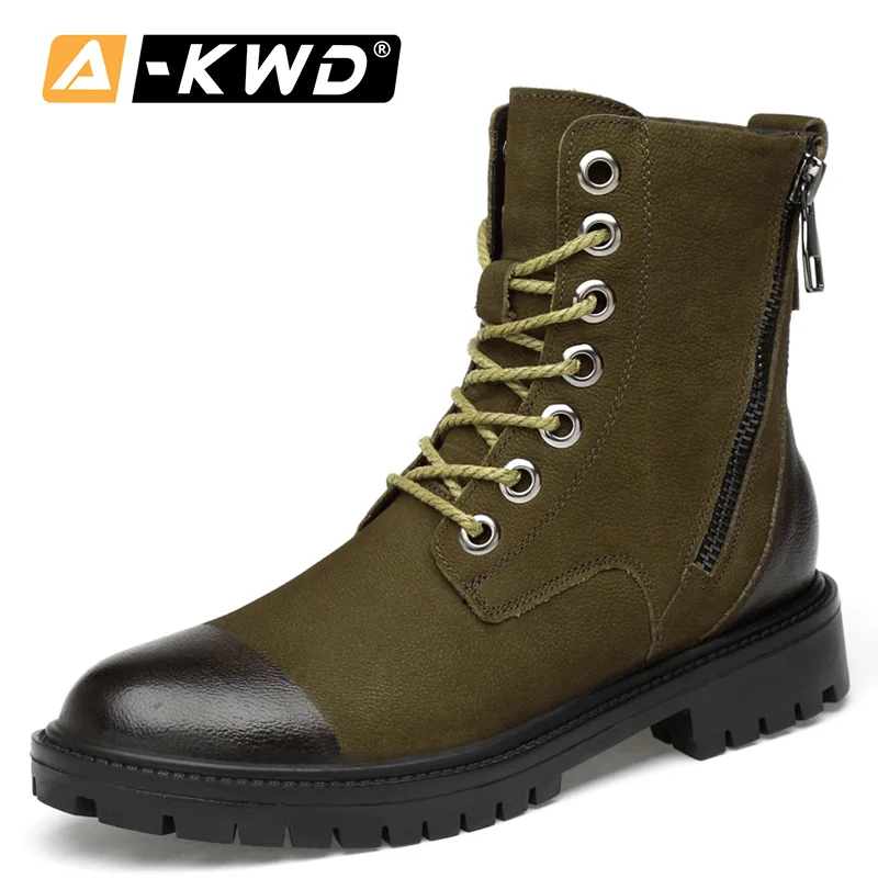 Модная обувь; коллекция года; Botas Invierno Hombre; высокие мотоциклетные ботинки цвета хаки; мужские зимние ботинки на меху черного цвета; мужские ботинки на молнии сбоку; 37-47 - Цвет: Khaki-Fur