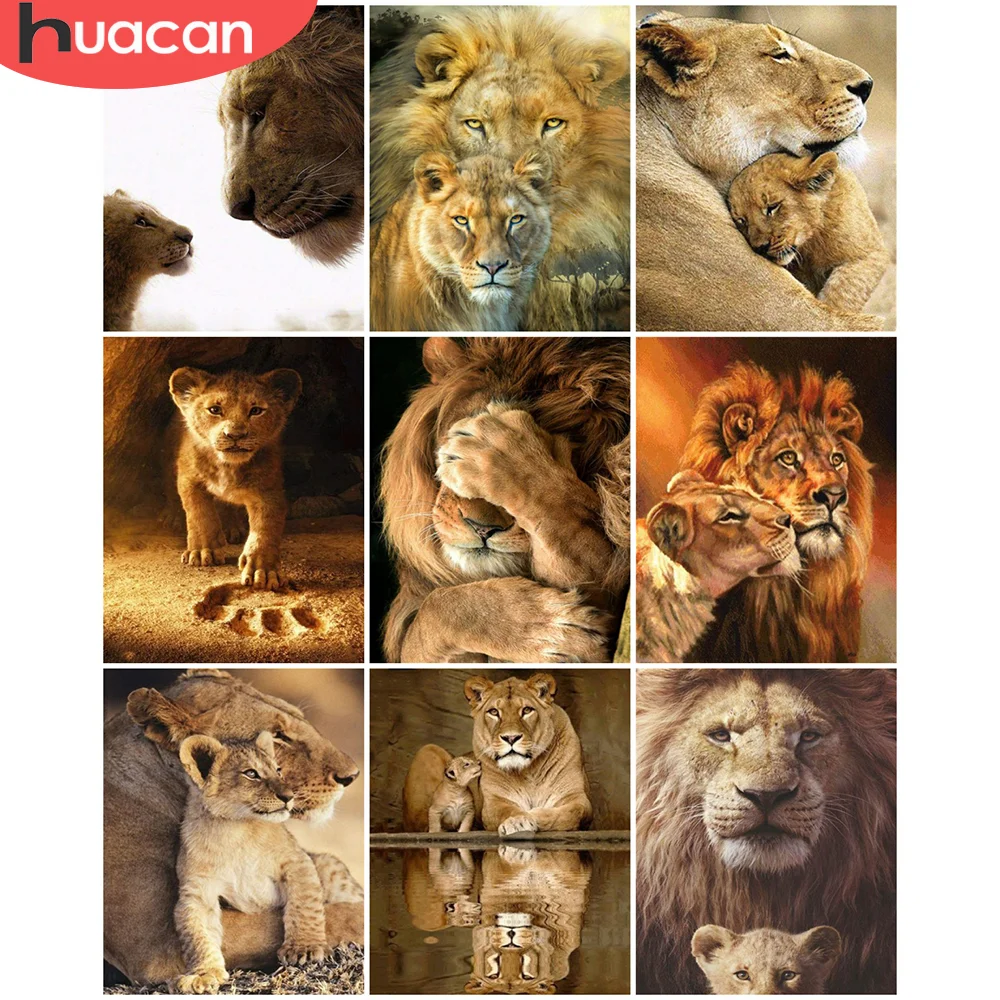 

HUACAN DIY Frame Oil Painting By Numbers Lion Acrylic On Canvas Wall Art Picture By Numbers Animal For Living Room