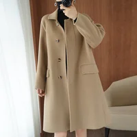 2021 new 100% wool coat women polo collar double-sided wool tweed coat women&#39;s high-end Hepburn loose