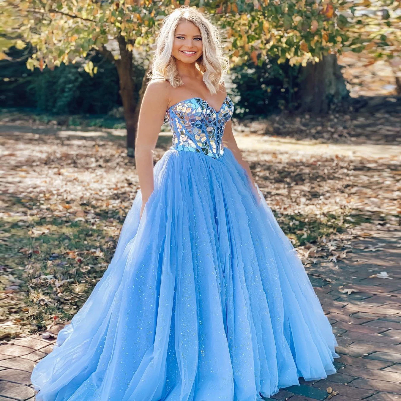 

Blue Fashion Elegant Prom Dress Strapless V-Neck Sequins Tulle A-line Floor Length Women Party Homecoming Gowns