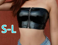 sexy new wrapped chest pu leather zipper short t shirt hot womens clothing