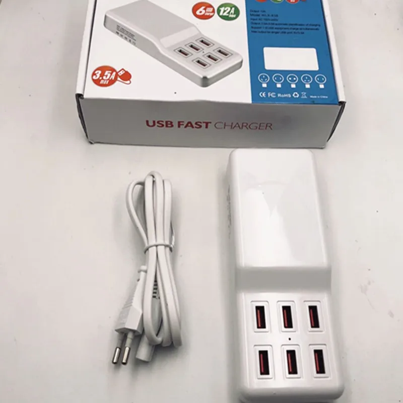 

6 USB Outlet Power Strip Desktop Wall Charger Adapter--Safety Circuit Breaker