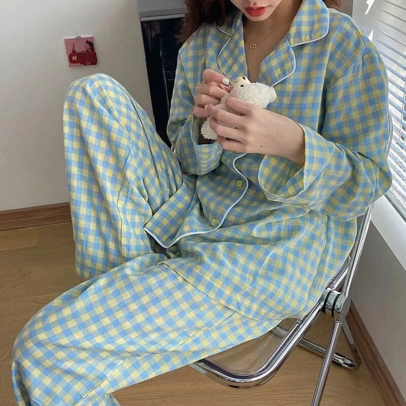 The Spring and Autumn Period and the Hot Style Lapel Ladies Pajamas Cardigan Long-sleeved Pants Cute Cartoon Leisurewear Suit