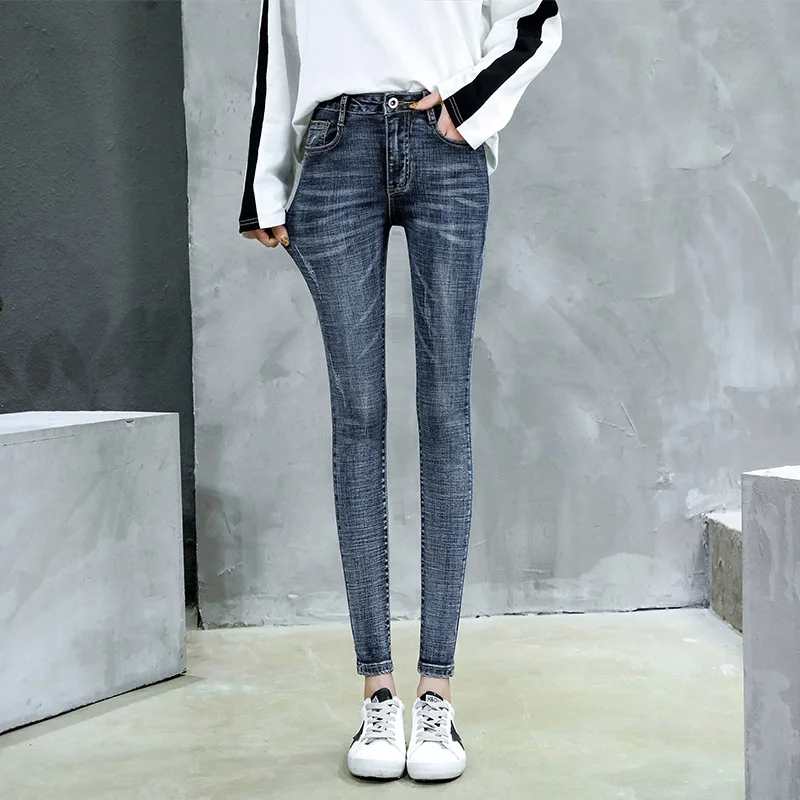 

Женские джинсы с завышенной талией, черные эластичные облегающие брюки