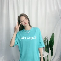 easygarment loose casual summer t shirt crew neck solid 3d logo cute cotton female top