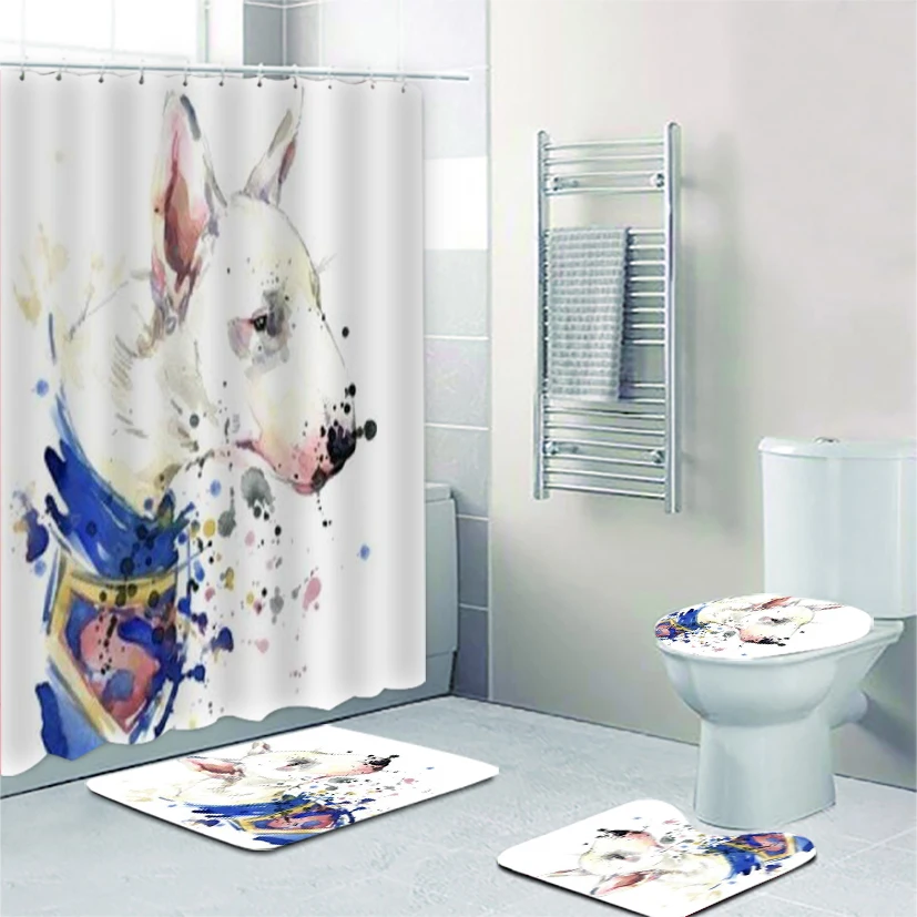 Новинка занавеска для душа и коврик с рисунком Бультерьера набор водных красок