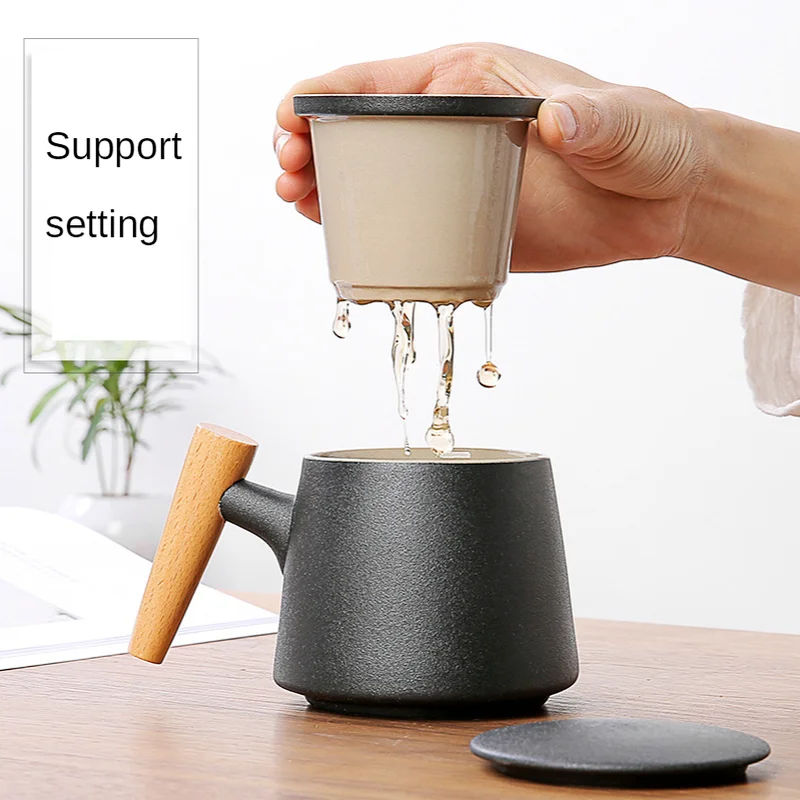 

Китайский керамический чайник с крышкой, фильтр для разделения чая, чашка для воды, деревянная ручка, офисный керамический чайник