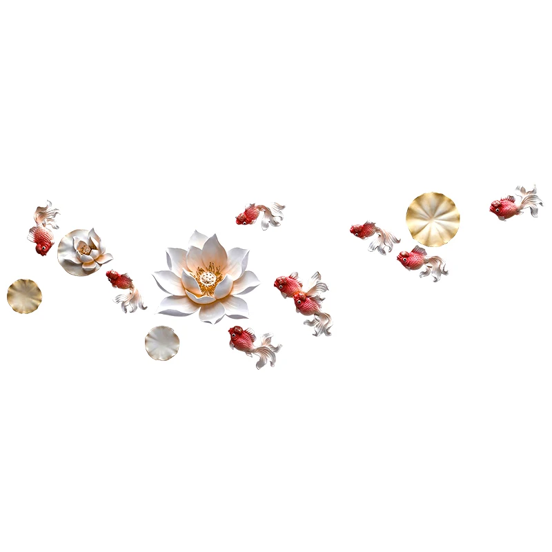 

Chinese Resin Hand-painted Original Embossed Fish Lotus Wall Hanging Ornaments Home Livingroom Wall Mural Decoration Crafts Art