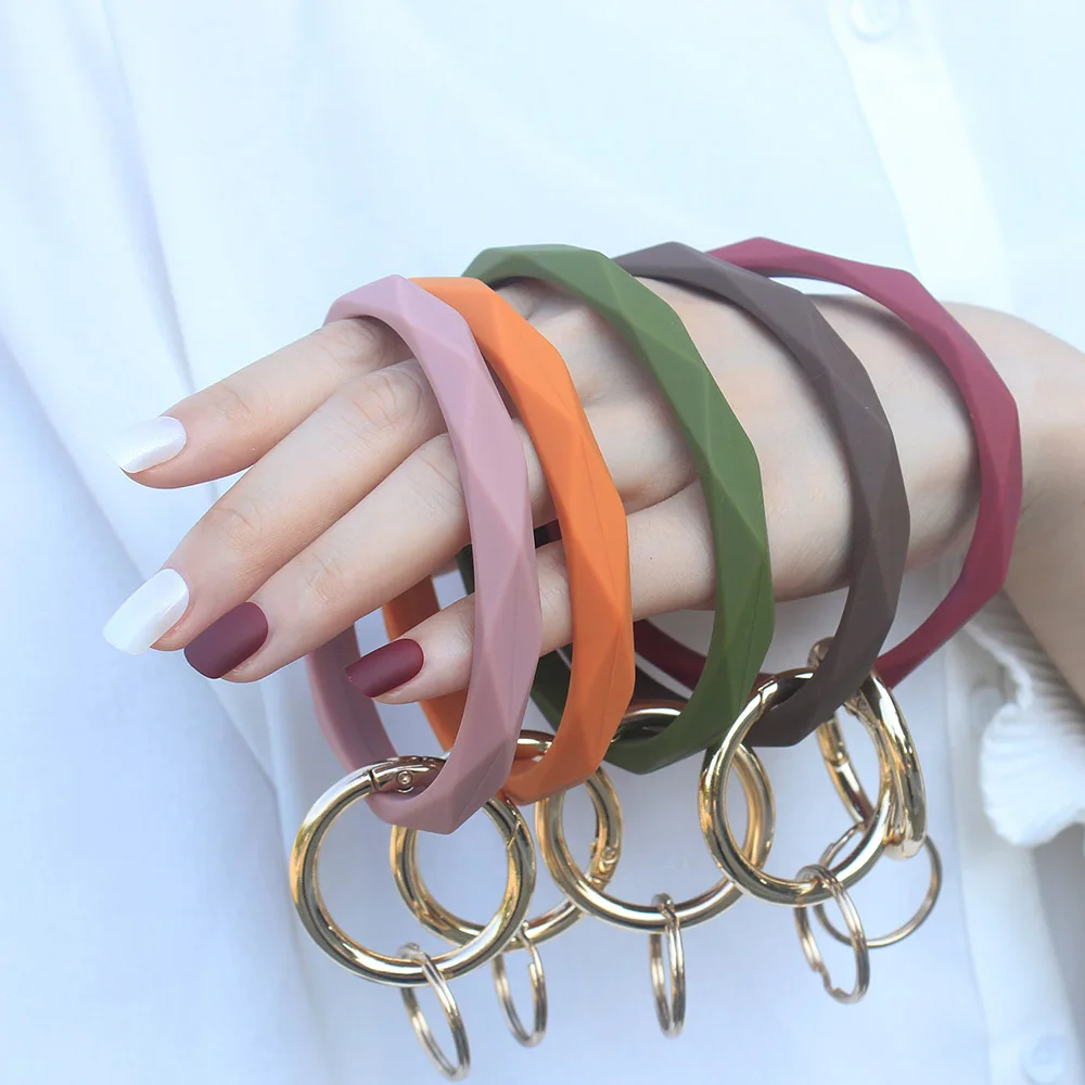 

Fashion Soft Rhombic Silicone Wristlet Keychain For Women Girls Comfortable Car Keychain Wrist Strap Bag Charms Accessories