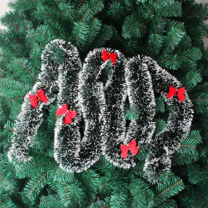 

New 2M Christmas Decoration Bar Tops Ribbon Garland Christmas Tree Ornaments White Dark Green Cane Tinsel Xmas Party Supplies