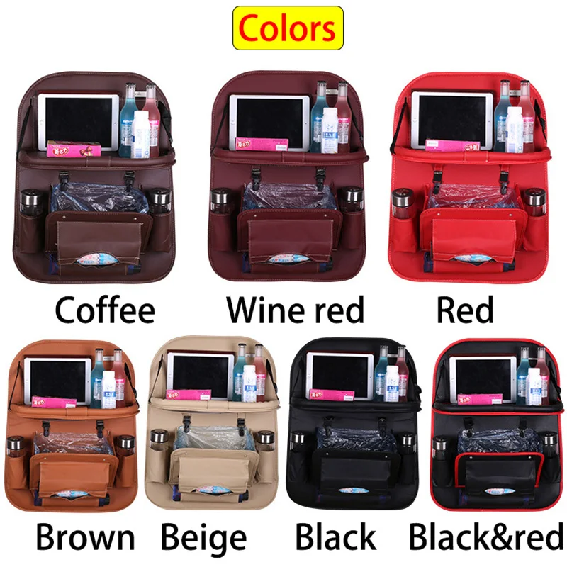 

Car Seat Back Storage Bag with Trash Bin Storage Folding Table Car Organizer PU Leather Back Seat Bag Protector Accessoires