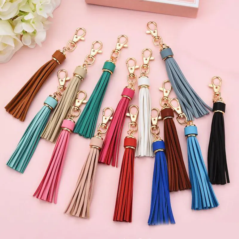 

Stylish Bag Pendant Tassel Ear Keychain Polychromatic Fine Bag Pendant PU Leather Tassels Car KeyRing Ornaments Jewelry Trinket