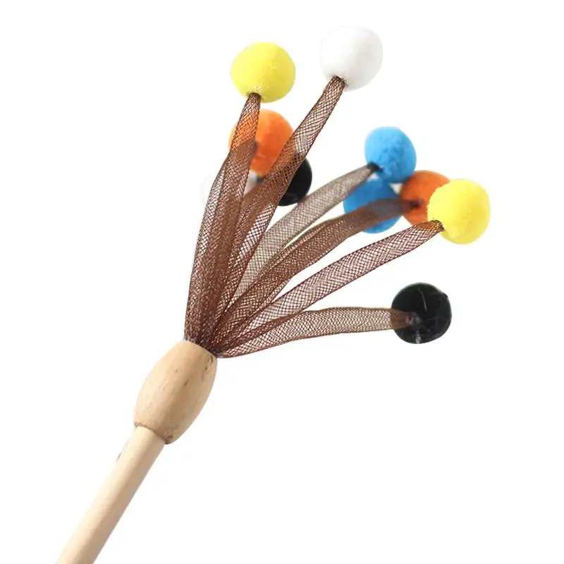 

Dorakitten 1pc Funny Cat Teaser Wand Wooden Rod Pom Pom Ball Bell Decor Kitten Teaser Toy Cat Interactive Toys Pet Supplies