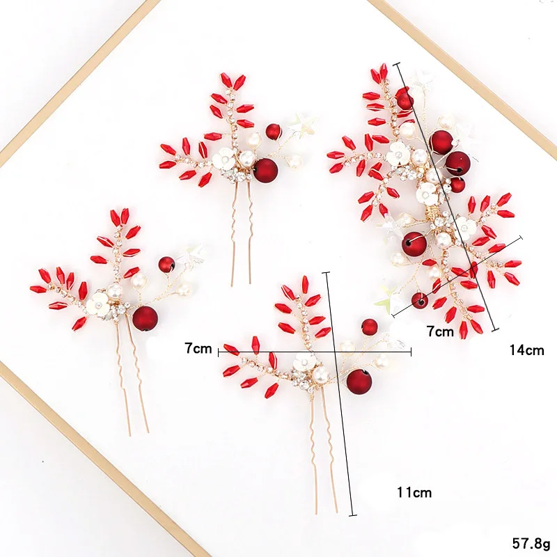 

Новинка модные блестящие красные головные повязки с жемчугом заколки для волос палочки для невесты Свадебная вечеринка аксессуары для вол...