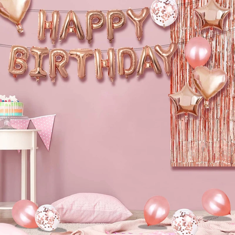 

Rose Gold Birthday Decorations,Happy Birthday Balloons with Wedding Balloon Arch Kit
