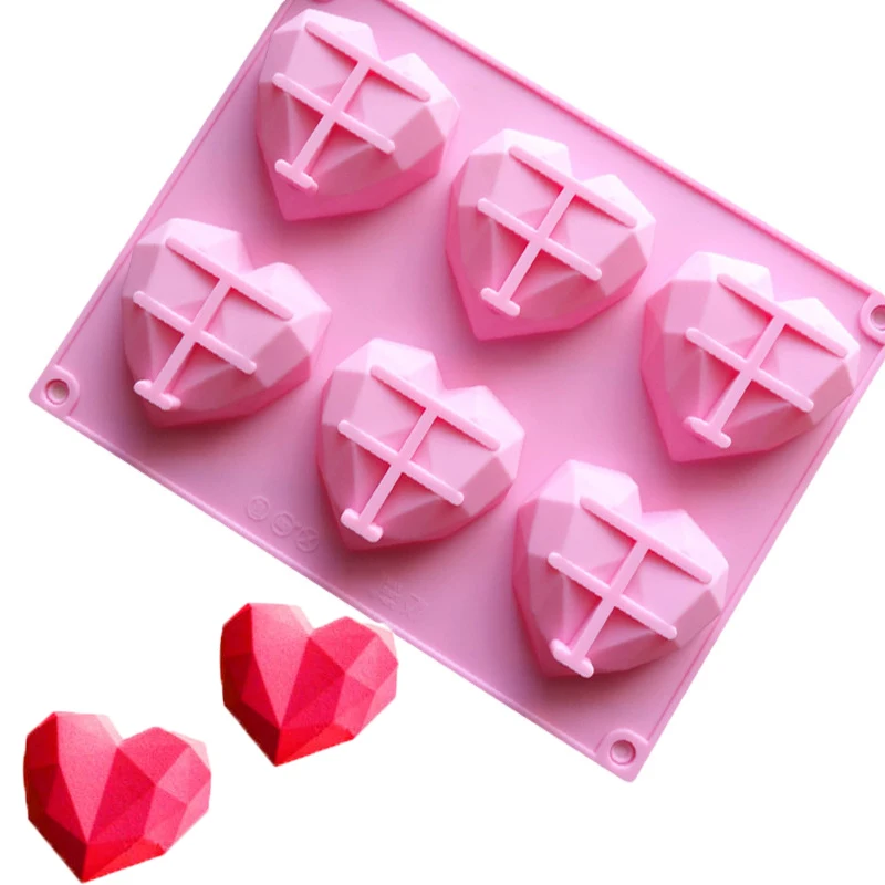 Heart-shaped Silicone Cake Mold 3D Diamond Love DIY Baking Mold Modelling Decor Tools Handmade Cupcake Jelly Cookie Muffin Maker  - buy with discount