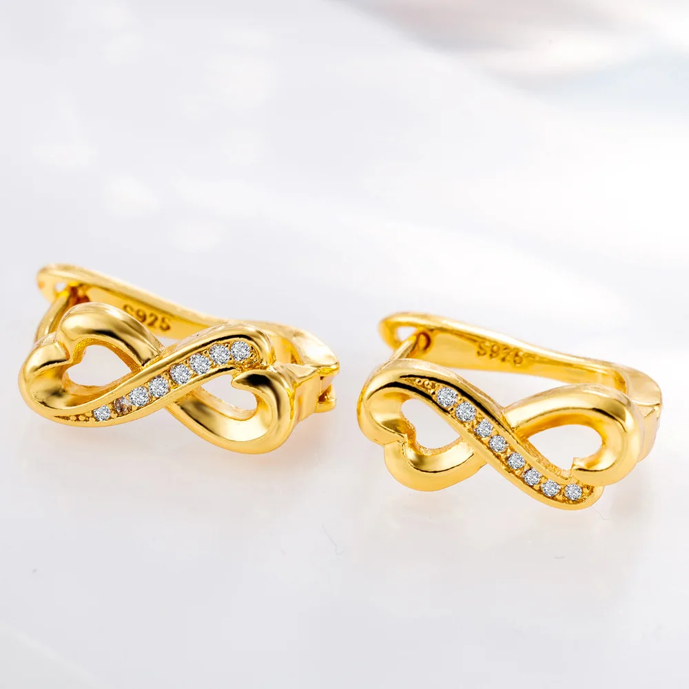 

New 925 Sterling Silver Jewelry Simple Lucky 8 AAA + Zircon Ear Studs Earrings Woman's Classic Clothes With Gifts