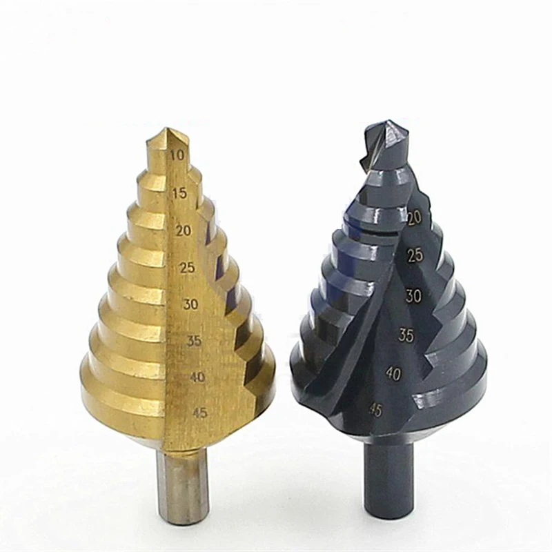 10-45mm HSS Titanium-Plated Nitriding Step Drill Large Size Drill Bit Step Drill Pagoda Drill Electric Drill Hole Opener 1 PC