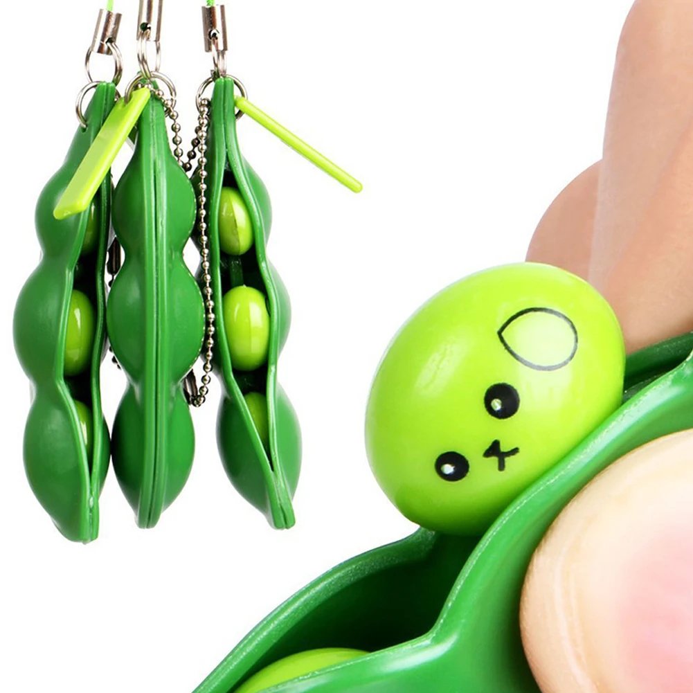 

New Creative Extrusion Pea Bean Soybean Edamame Stress Relieve Toy Keychain Cute Fun Key Chain Ring Paty Gift Bag Charms Trinket