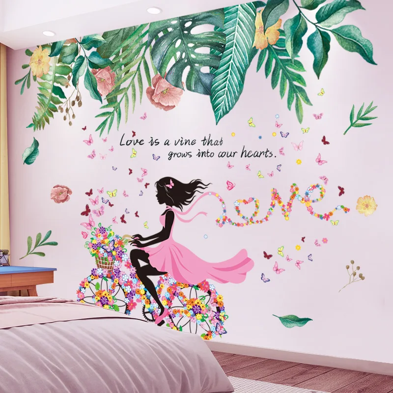 

[SHIJUEHEZI] Plant Leaves Wall Stickers DIY Fairy Girl Wall Decals for Living Room Kids Bedroom Nursery Kitchen Home Decoration