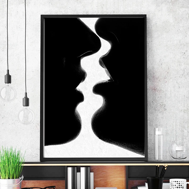 Поцелуи черно-белая сексуальная женщина Любовь руки объятия холст живопись