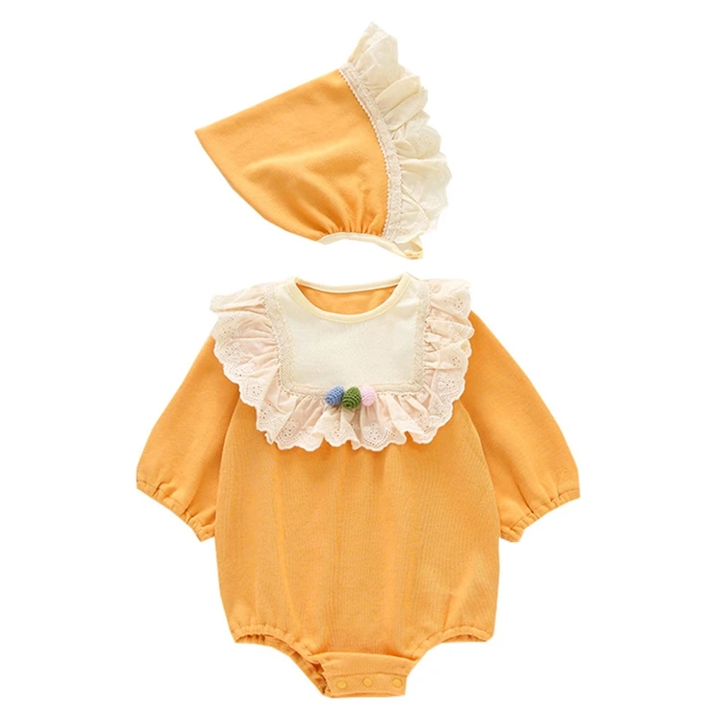 

Baby Girl Long Sleeve Cotton Romper with Hat Newborn Princess Jumpsuit Outfits