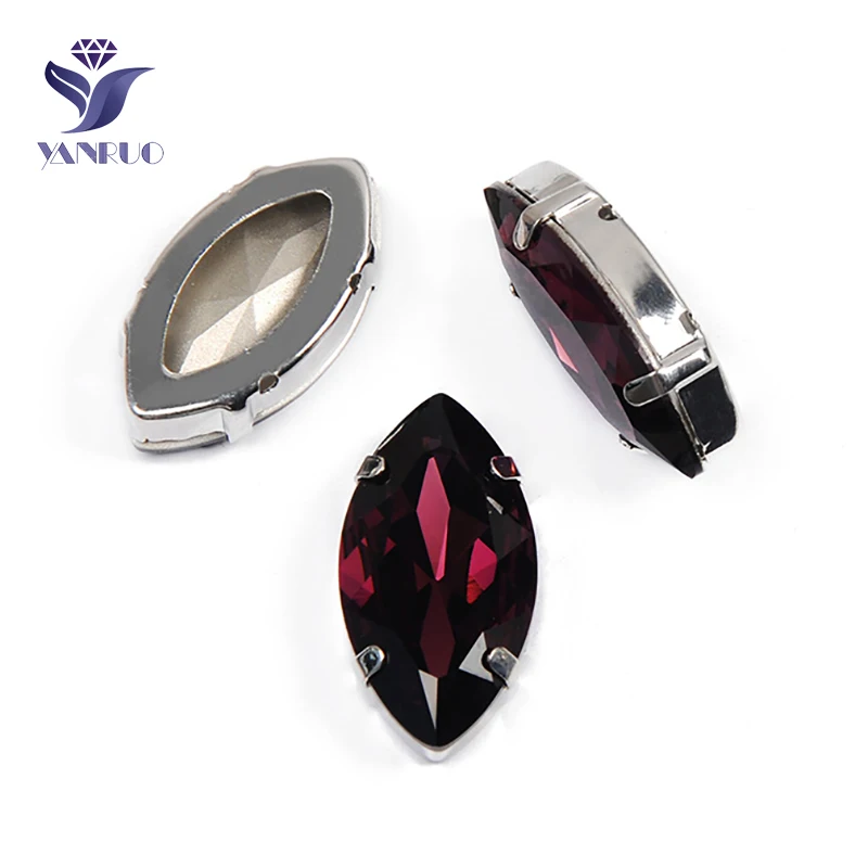 Amethyst Yanruo 4227 в огранке маркиза, пришивной Камни DIY Точка назад Лошадь Глаза стекло шитье стразами Кристаллы большие стразы для рукоделия - Цвет: Amethyst