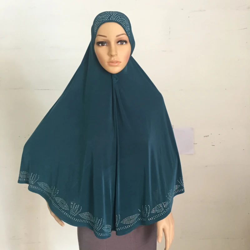 

H058 fashion Big size L 90*80cm muslim amira hijab with rhinestones pull on islamic scarf head wrap pray scarf headbands