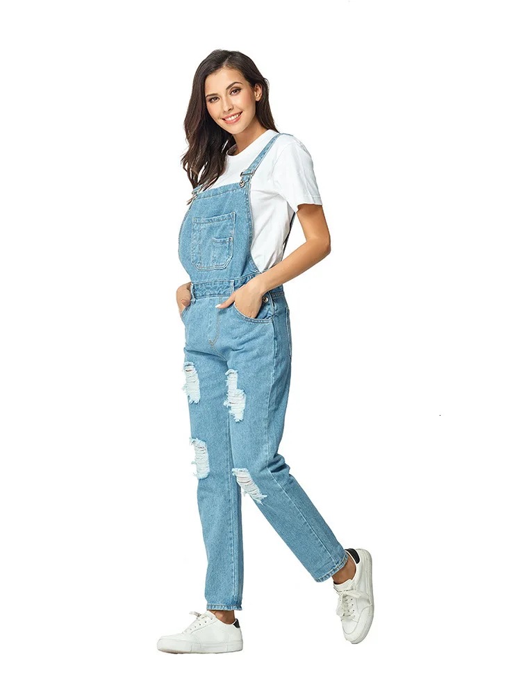 Свободные рваные джинсовые комбинезоны бойфренда для женщин 2019 женская уличная