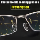Индивидуальные многофокальные прогрессивные очки для чтения, мужские фотохромные Рецептурные очки, металлическая полуоправа, Индекс 1,56