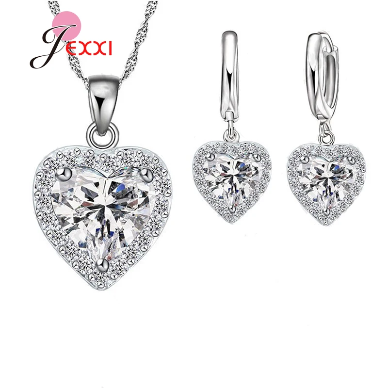 

Top Sale 925 Sterling Silver Jewelry Sets Fashion Heart Shape Necklace Earrings For Women Girls Wedding Jewelry