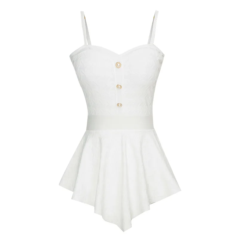 

White Peplum High Waist One Piece Swimsuit Women Sexy Swimwear Swim Dress Beach Wear Bathing Suit 2021 Monokini Bodysuit Trikini