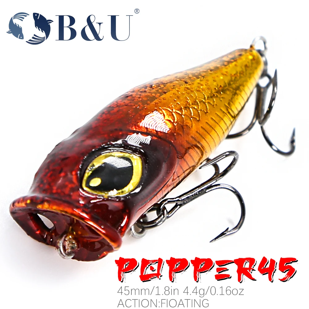 B & U POPPER45 приманки для ловли рыбы, 45 мм/4,4 г плавающий Карандаш Поппер твердая наживка мягкий вращающийся хвост Topwater воблеры