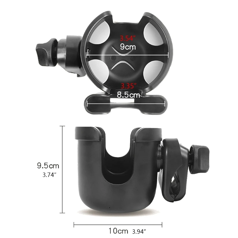 

57EE New Baby Stroller Cup Holder With Mobile Phone Case 2-in-1 Universal ABS Plastic Stroller Baby Bottle Water Cup Holder